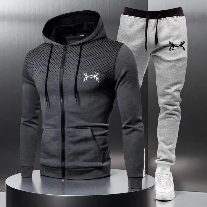 

2026 New Men's Fashion Casual Zipper Tracksuits Outdoor Fitness Jogging Hooded Sets Sports Luxury Hoodie + Pants Suit Clothing