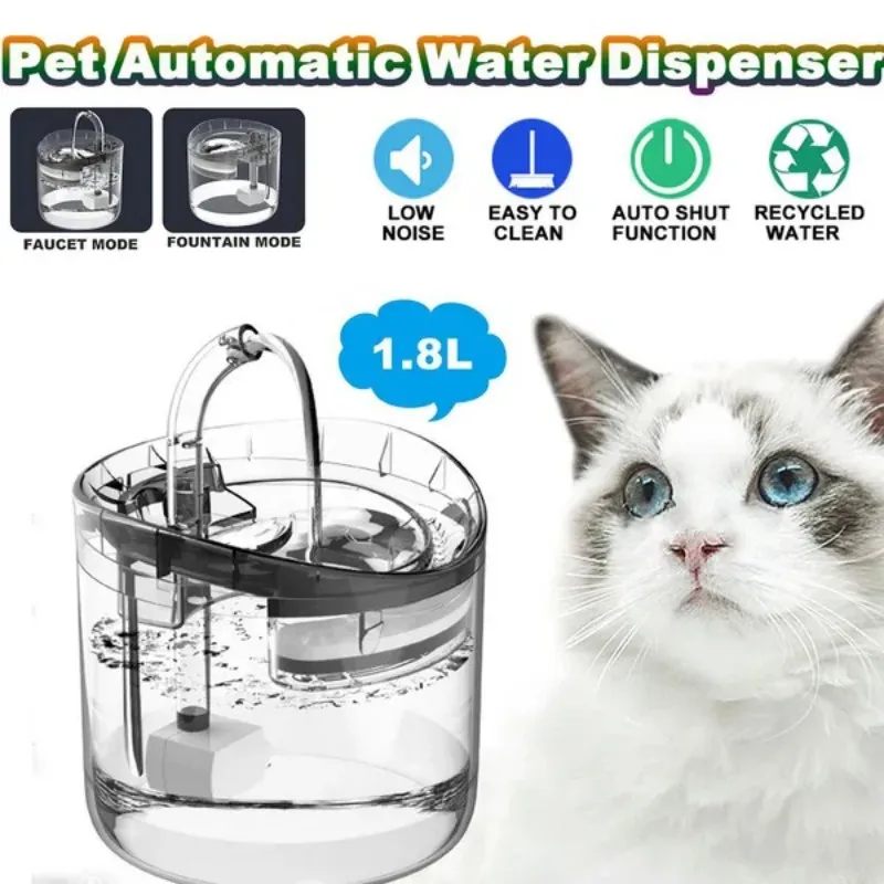 

1.8L Cat Water Fountain Automatic Recirculating Filter Intelligent Transparent Drinking Pet Drinking Feeders Cat Water Dispenser