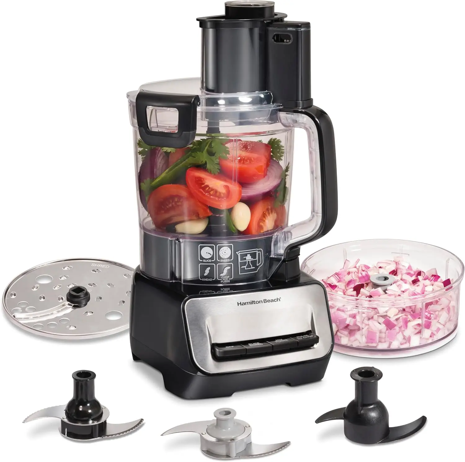 

Stack & Snap Food Processor and Vegetable Chopper, Stainless Steel Blades, 14 Cup + 4-Cup Mini Bowls, 3-Speed 500 Watt