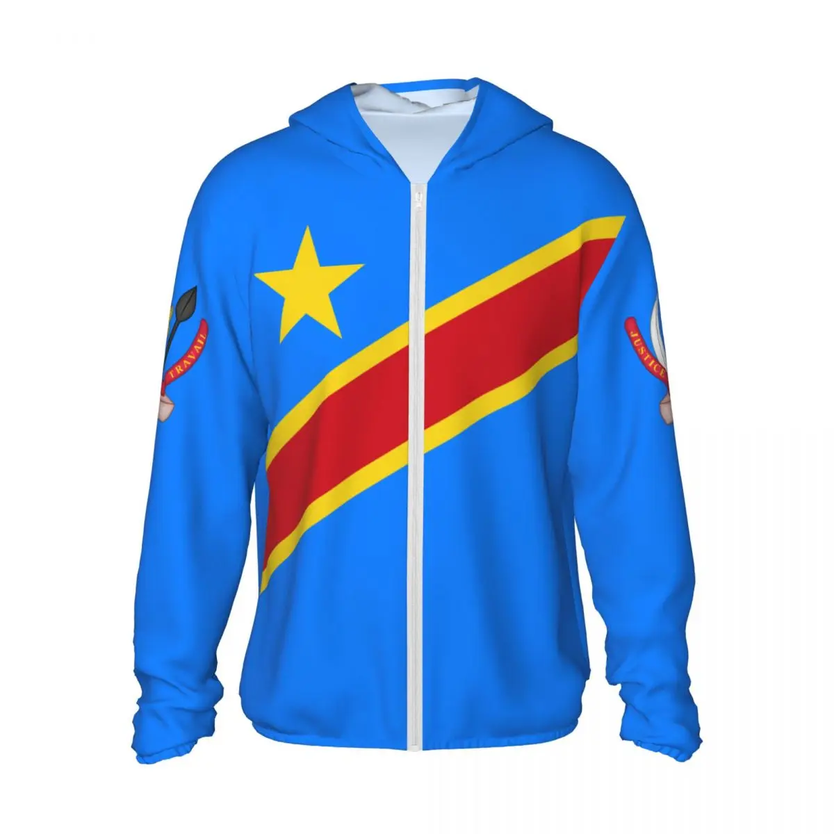 Democratic Republic Of Congo Flag Hoodie Sunscreen Sun Protection Fishing Running Clothes Quick Dry Performance With Zipper