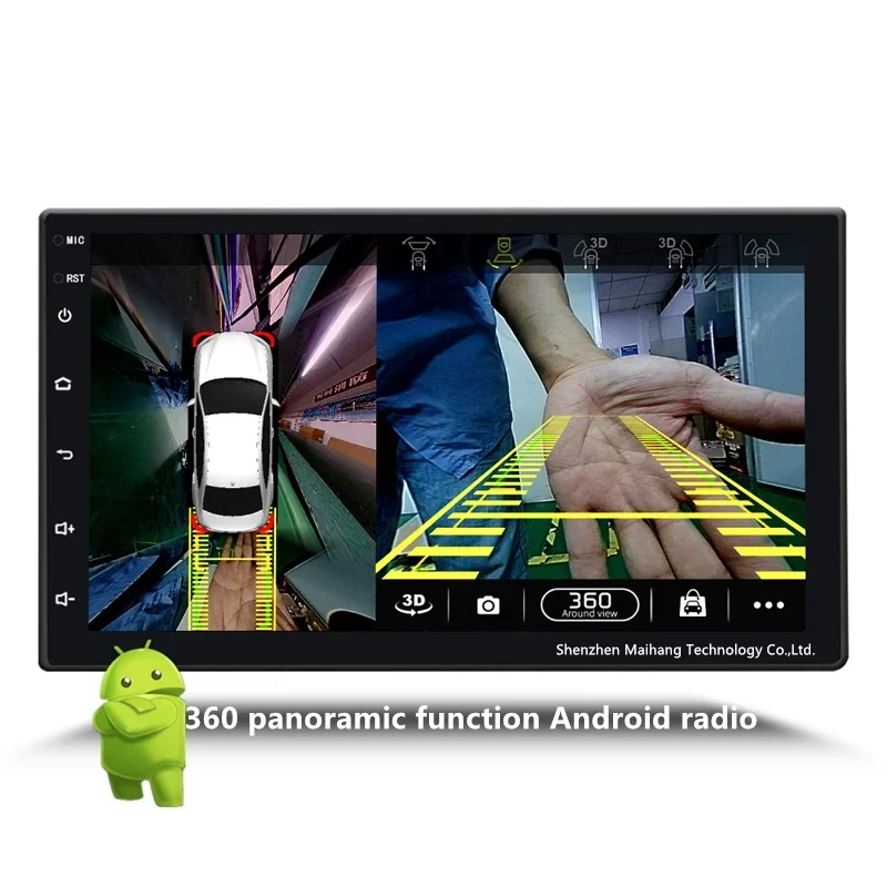 Jogador de vídeo do carro com 360 Função Panorâmica, Rádio Android, 4 Câmera de entrada HD, 2 + 32G, 8-Núcleo, 2,0 GHz, Efeitos sonoros Phonelink, Jogador estéreo