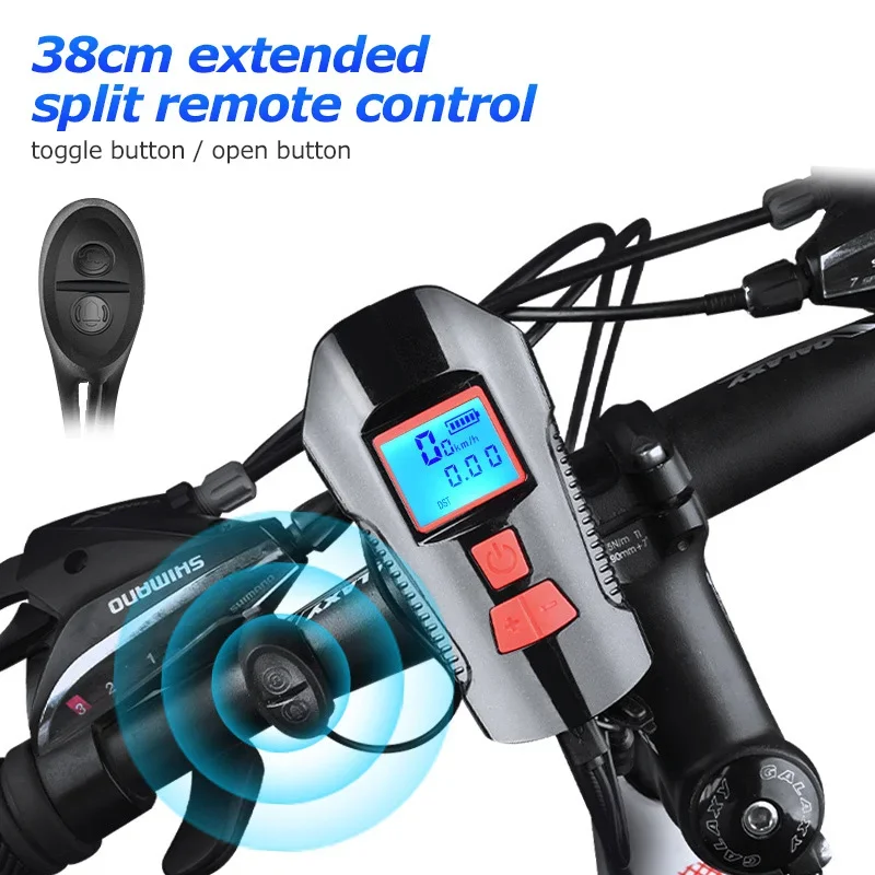 

Waterproof Bicycle Light USB Charging Bike Front Light Flashlight Handlebar Cycling Head Light w/ Horn Speed Meter LCD Screen