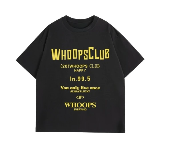 

Модная футболка унисекс из 100% чистого хлопка 2025 года Whoops Club и повседневная футболка с короткими рукавами и принтом других букв