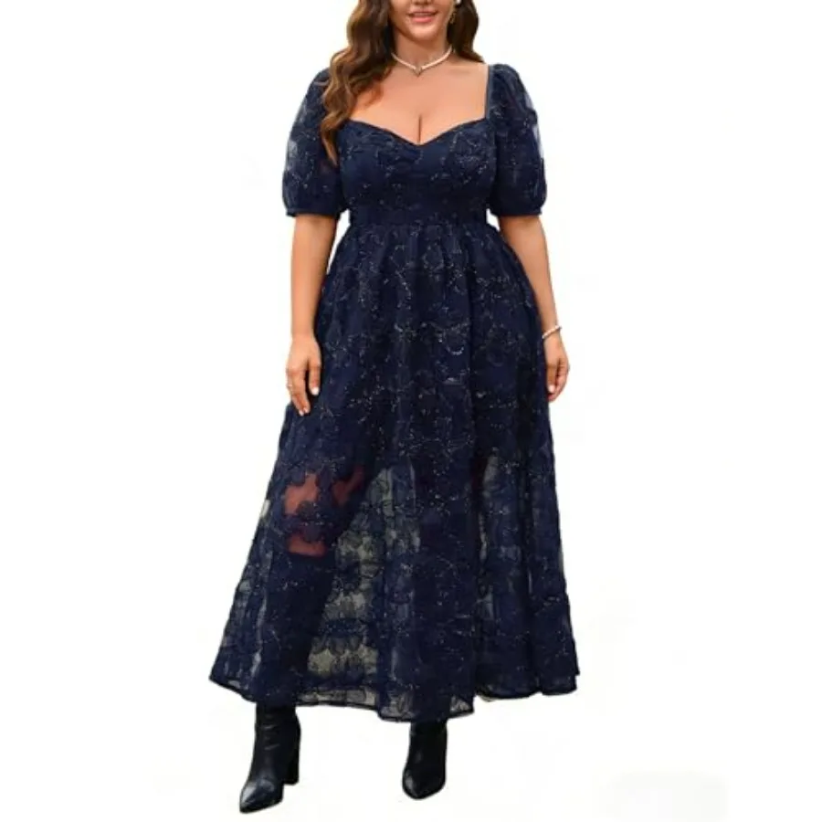 EYWOL Formal Wedding Guest Cocktail Plus Size Dress M-3XL, Floral Embroidered, Hide Tummy A-Line for Curvy Women