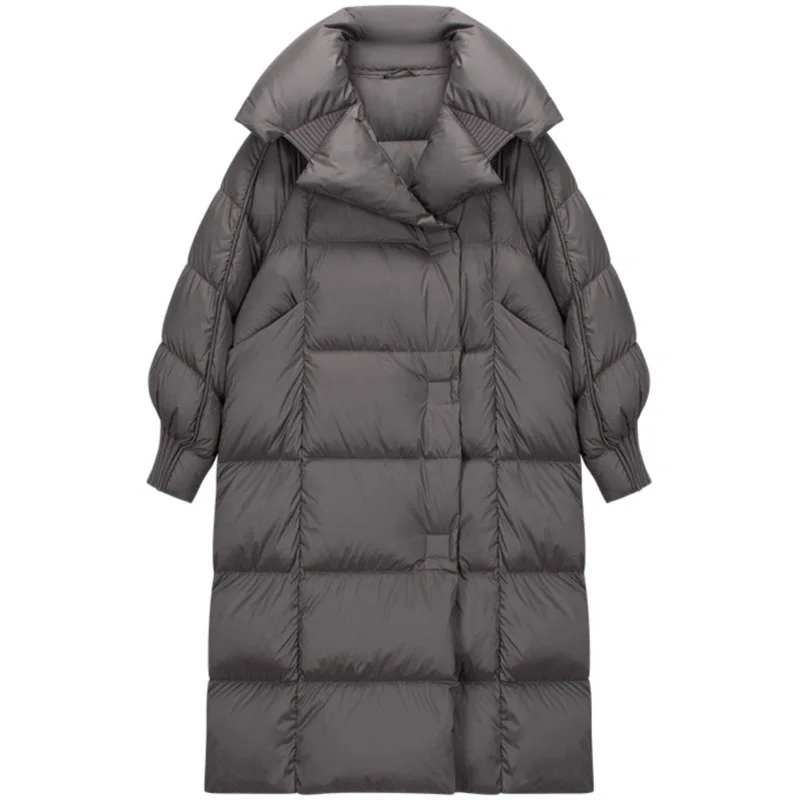 الشتاء الصلبة طويلة أسفل سترة الإناث سميكة الدافئة في الهواء الطلق سترة أبلى المرأة الأبيض بطة أسفل فضفاضة الركبة طول أسفل سترة #6