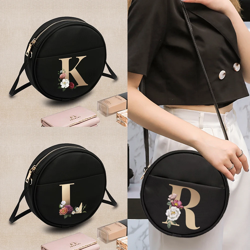 

Women's Shoulder Bags Gold Letter Printed Crossbody Bags Round Mini Messenger Wallets Cosmetic Bags Casual Student Handbag