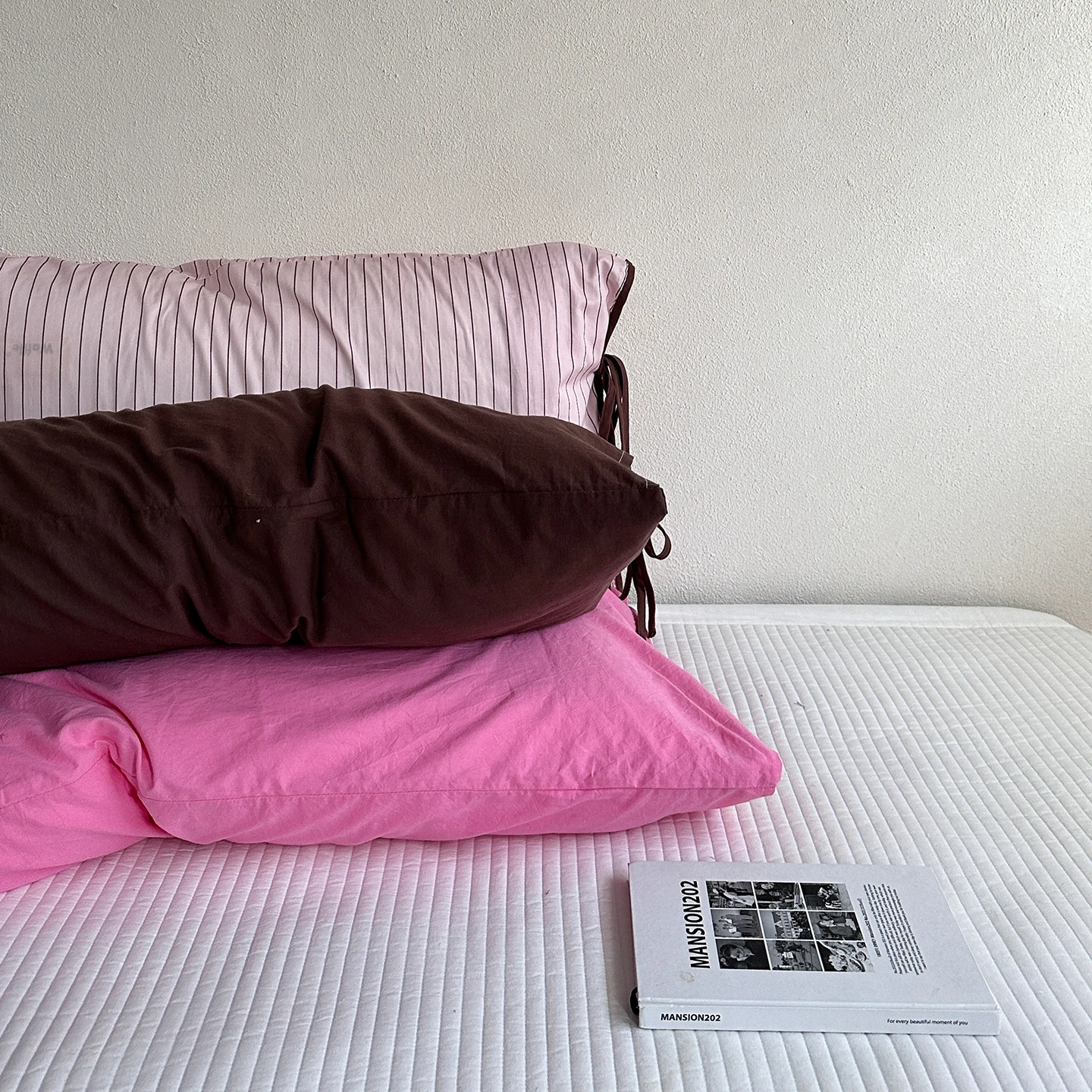 Washed Cotton Pillowcases Striped Tie Student Dormitory Pillowcases Soft Comfortable All Seasons Rectangle Envelope Closure