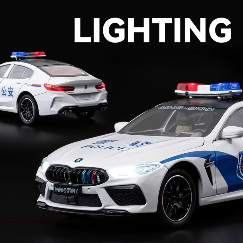 1:24 m8 carro de polícia modelo de brinquedo liga diecast portas abertas luz música puxar para trás modelos de veículos presentes de aniversário para crianças