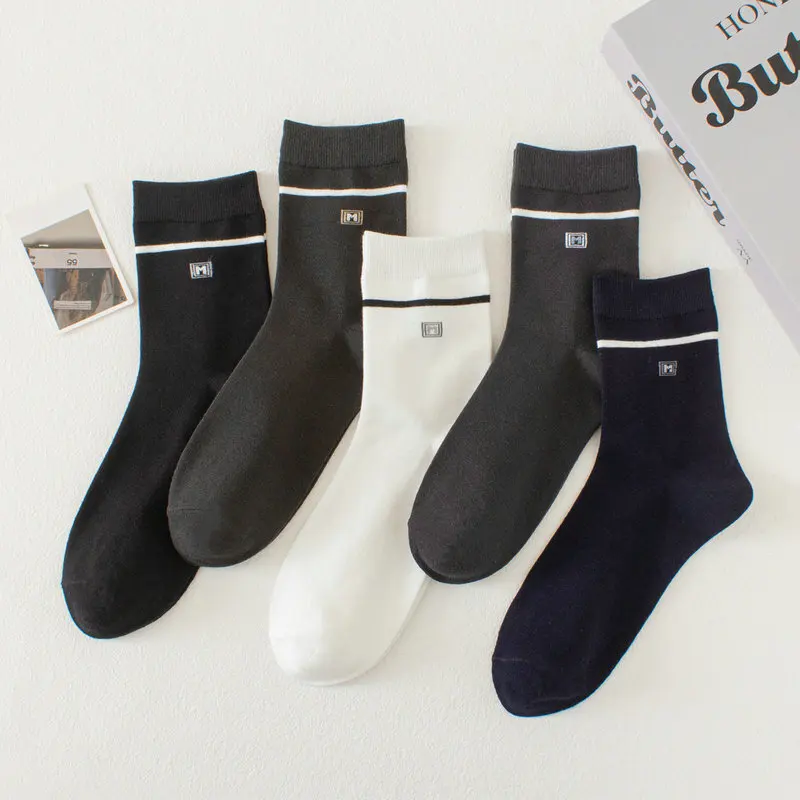 5/10 Pairs Cotton Socks Deodorant Sweat-absorbent Suit Black 2024 Thick Socks Men's Socks Autumn and Winter Men's Mid-tube Socks