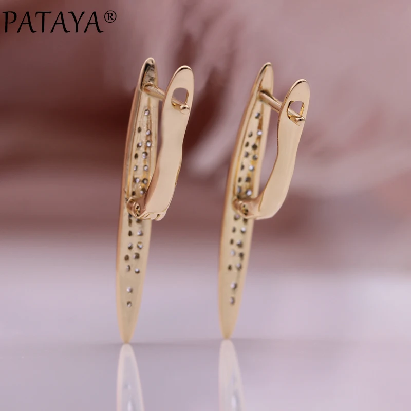 PATAYA New Micro-wax Inlay Natural Zircon Long Drop Earrings 585 Rose Gold Color Women Jewelry Fashion Daily Life Earrings