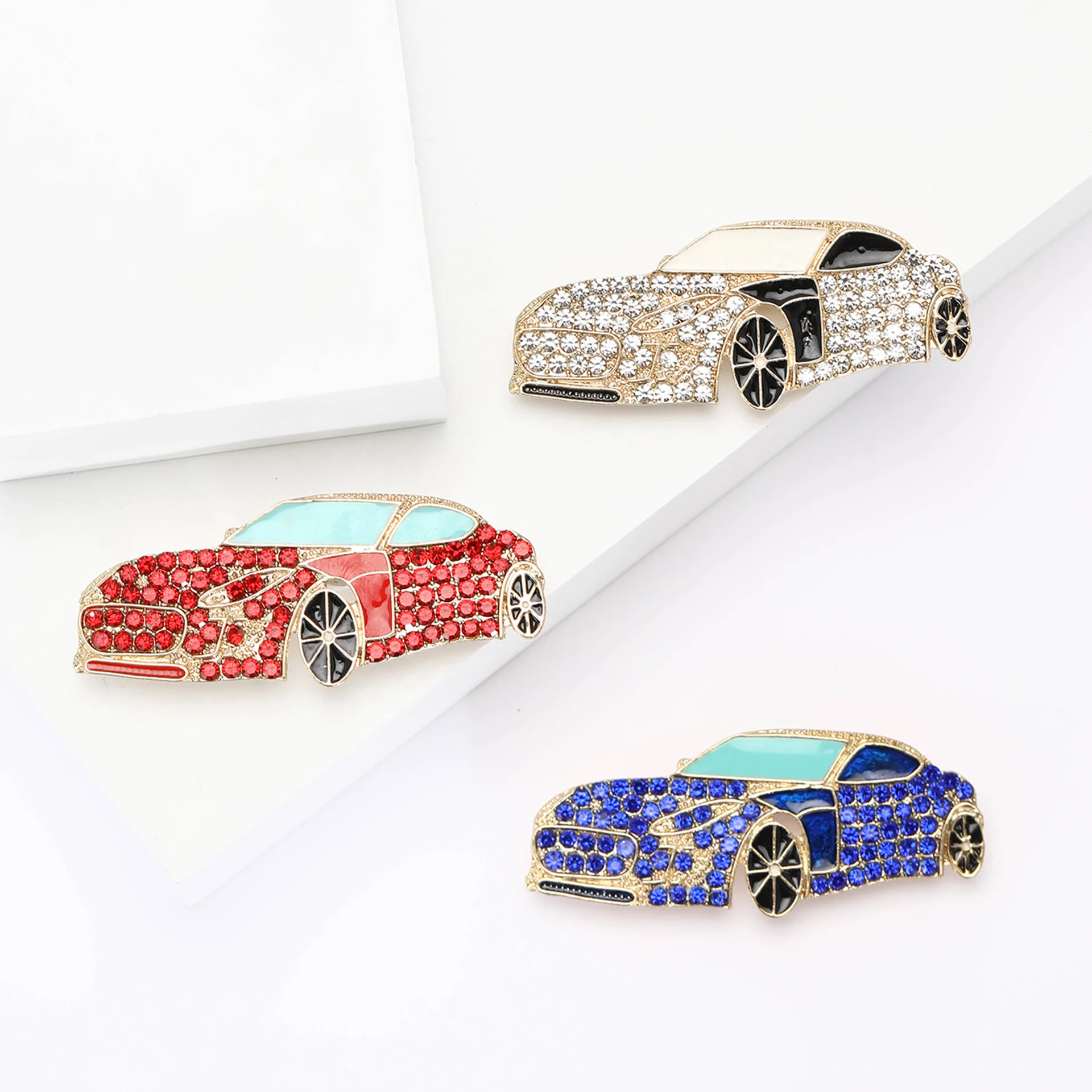 Women's Fashion Full Rhinestone Car Brooch Multi-color Optional Suit Accessories For Both Men And Women