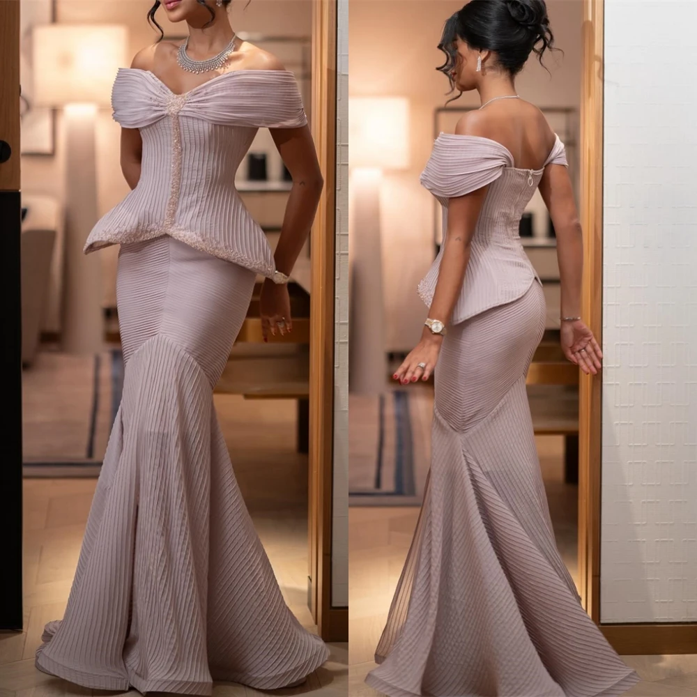 

Customized Classic Boat Neck Mermaid Evening Dress Elegant Chiffon Cocktail Dress Temperament Sweep Train Special Occasion Gowns