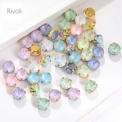 20pcs 10mm Rivoli Sew on Rhinestone Sliver Gold Claw Settings Mocha Opal Claw Flatback Sewing Diy Craft Accessories with Hole
