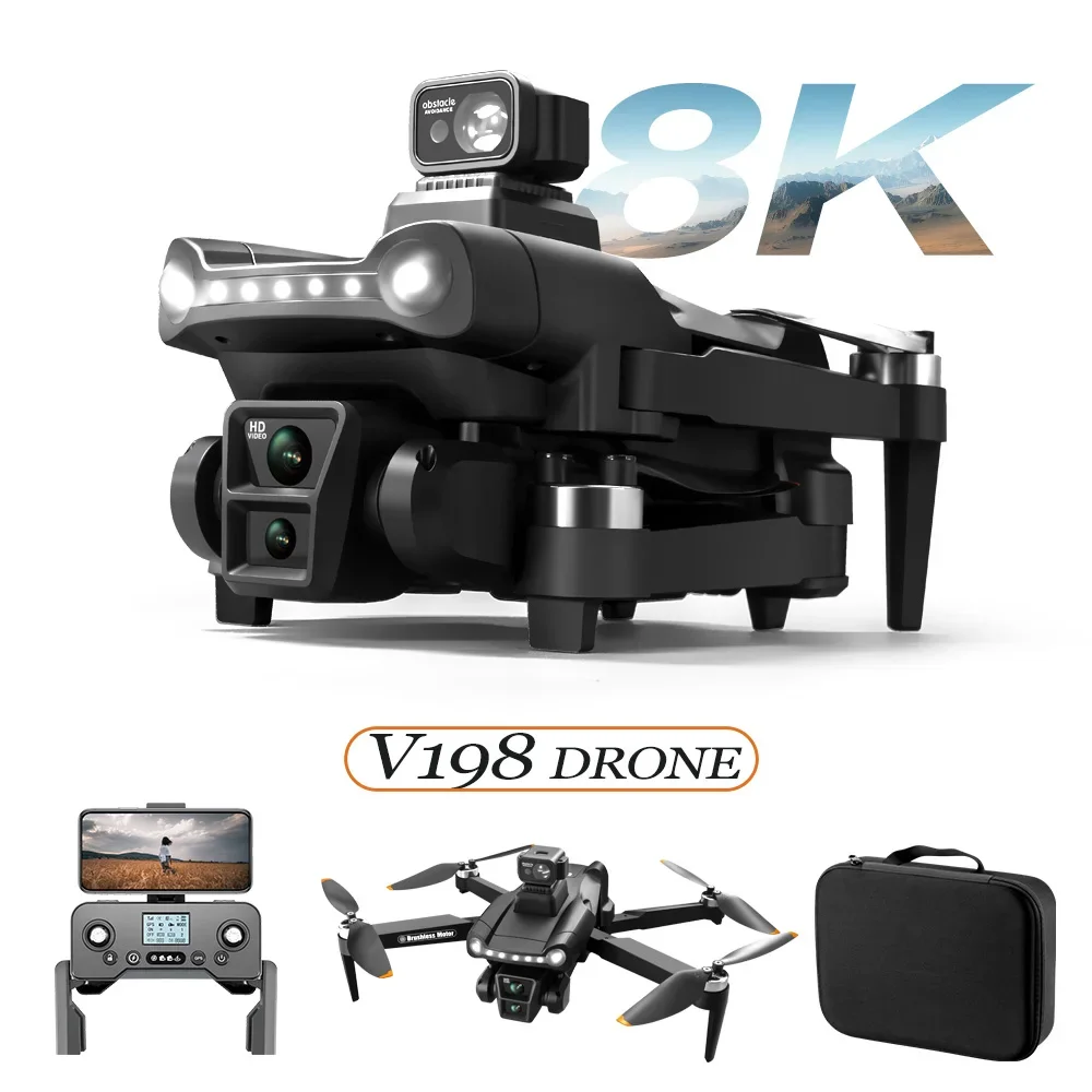 Xiaomi V198GPS Drone ESC 8K Profesional HD 카메라 브러시리스 장애물 회피 공중 광학 접이식 Quadcopter Mini Dron