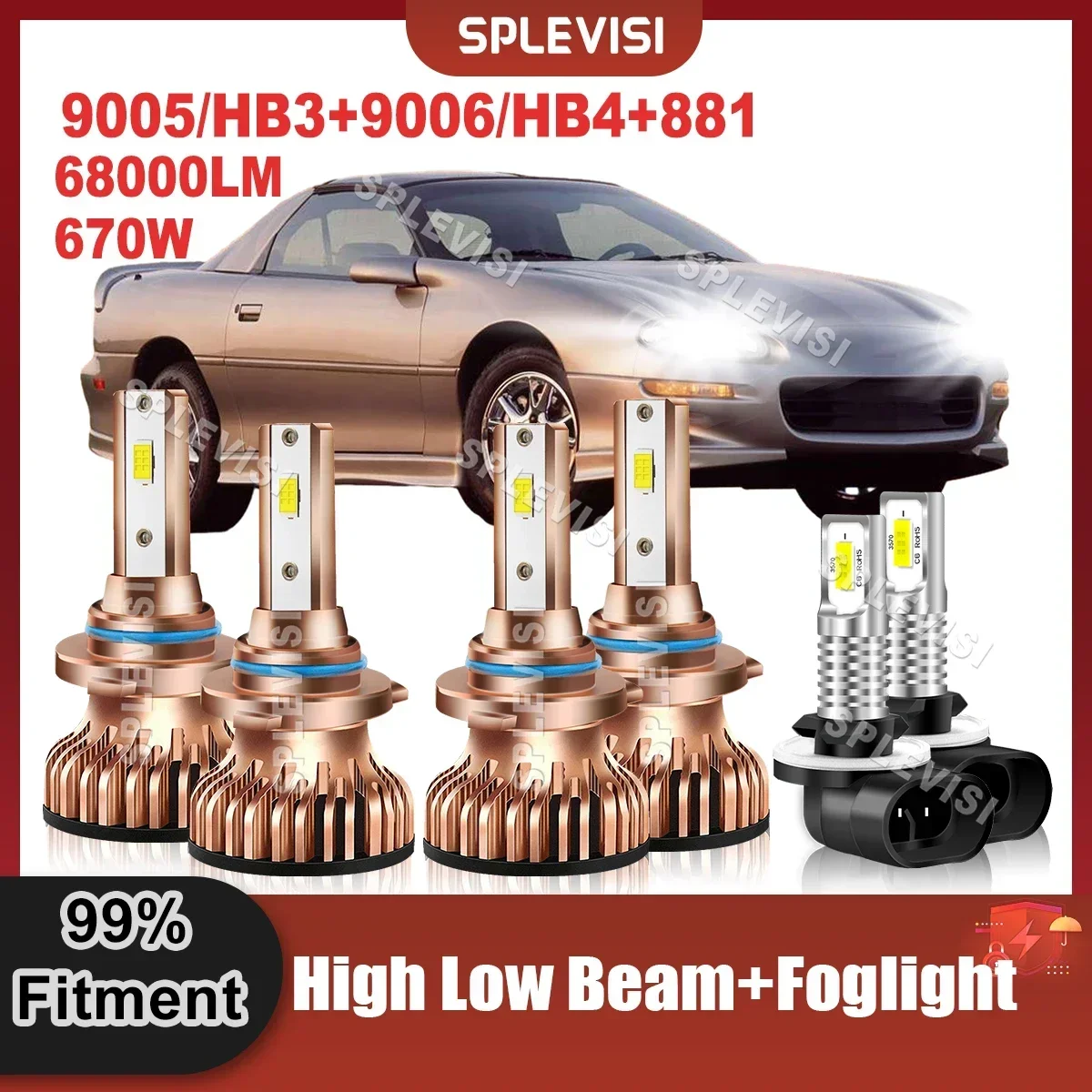 

Automobile LED Headlight Bulbs High Beam Low Beam Foglamp 9005 9006 881 For Chevrolet Camaro 1998 1999 2000 2001 2002