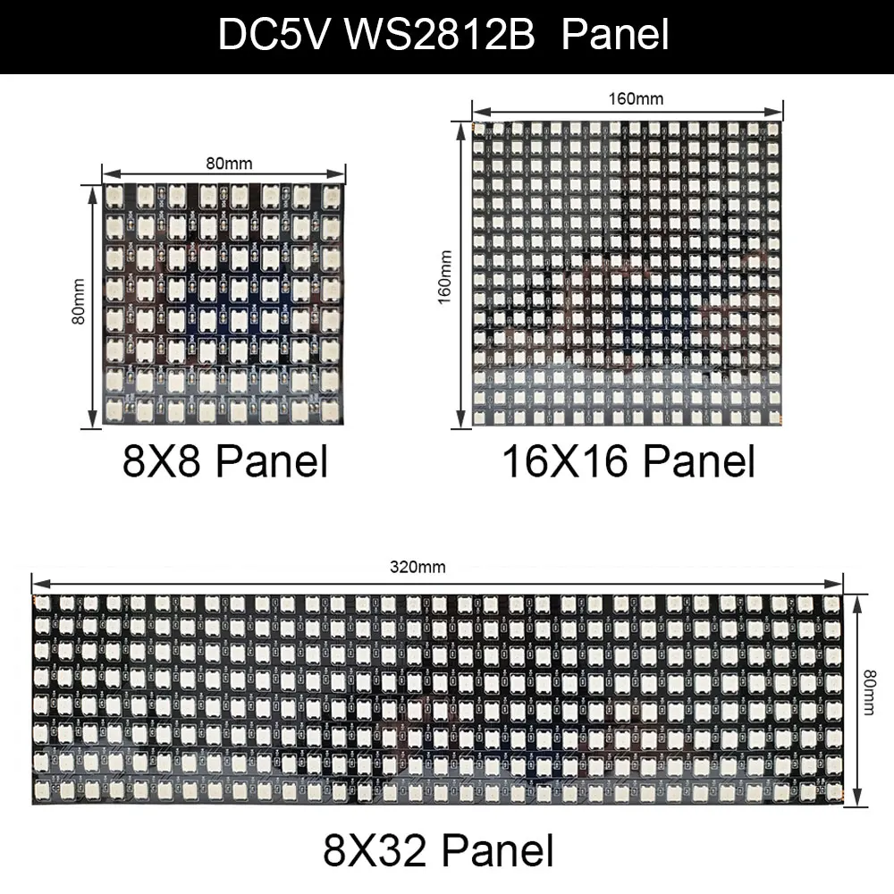 DC5V WS2812B 8X8 8X32 16X16 Individually Addressable Panel Light WS2812 IC LED RGB Pixel Digital Flexible Module Matrix Screen