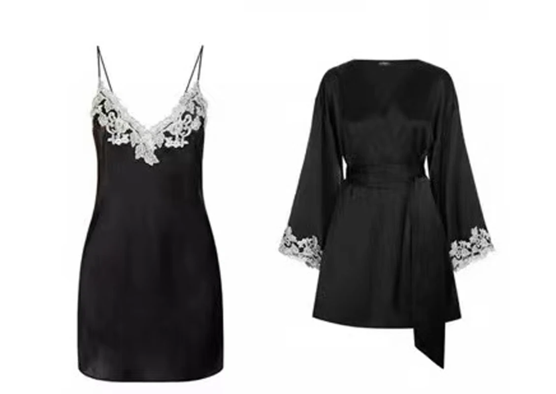 Cross-border e-commerce Winner hand-embroidered suspender nightdress, nightgown set, lace stitching, sexy v-neck silk thin pajam