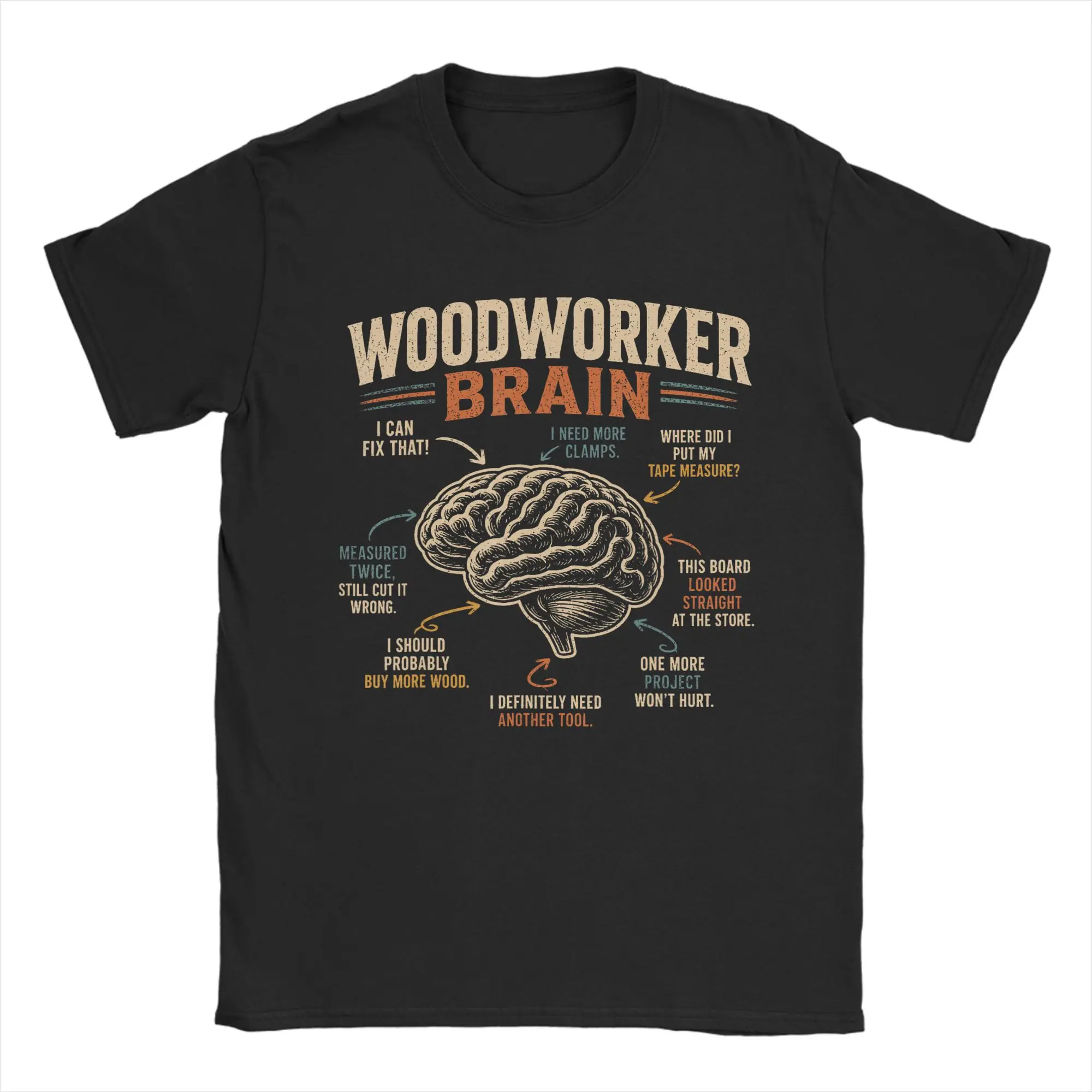Woodworker Brain Funny Woodworking T-Shirts Men  Funny Pure Cotton Tee Shirt Round Collar Short Sleeve T Shirt Graphic Clothes