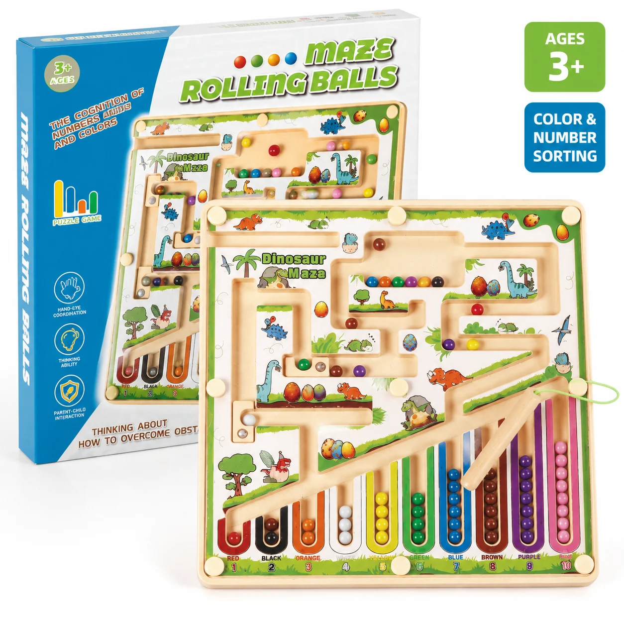 Montessori Wooden Magnetic Color Number Maze Board Dinosaur Truck Counting Sorting Travel Toy Fine Motor Educational for Kids