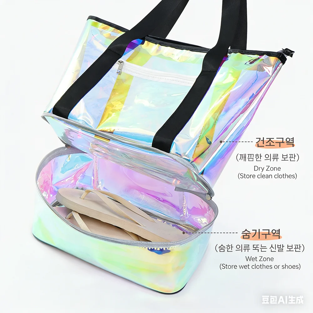 

Waterproof Dry and Wet Separated Swimming Bag, Laser Polka Dot Handbag, Beach Bag, Travel Vacation, Ins Little Fairy Style