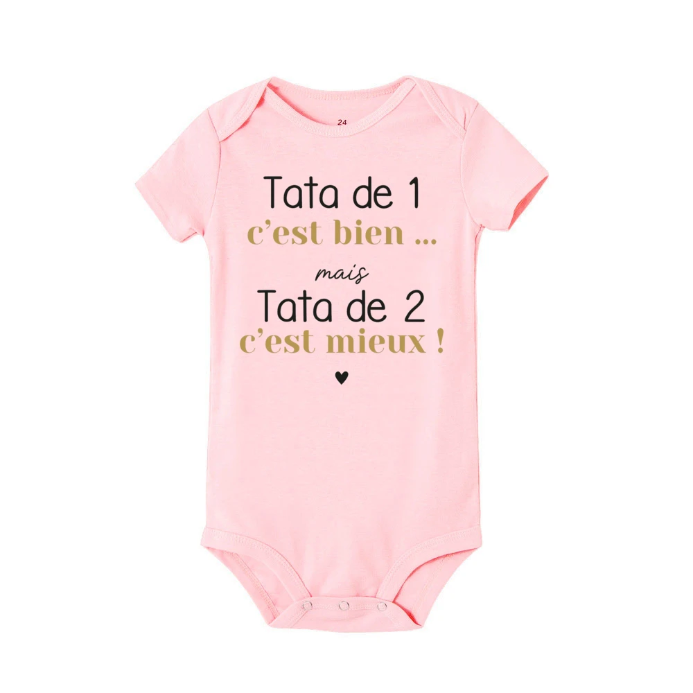 Tata De 1 C\'est Bien Mais Tata De 2 C\'est Mieux French Printed Baby Romper Funny Infant Bodysuit Newborn Short Sleeve Jumpsuit