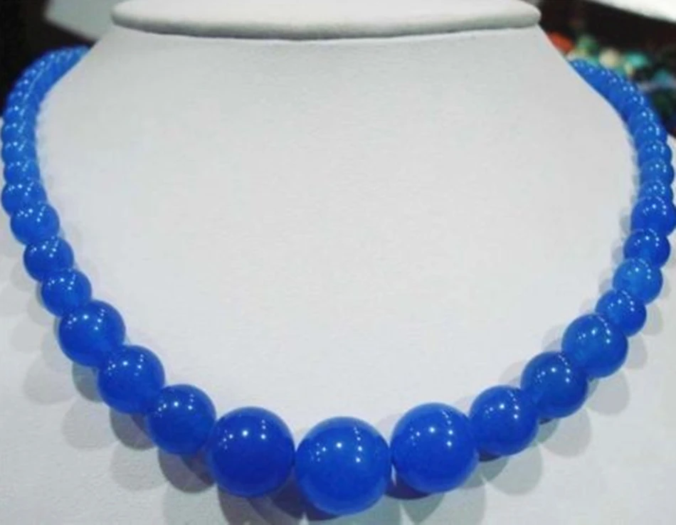 

Charming 6-14mm blue chalcedony round beads jades semi-precious stone chokers chain necklace for women party gifts 18"BV44