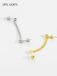 DPLAOPA 100% 925 Sterling Silver Gold Locker Chain Stud Earring DOUBLE STUDS WITH CURB TETHER 2023 Wholesale Pirce Jewels