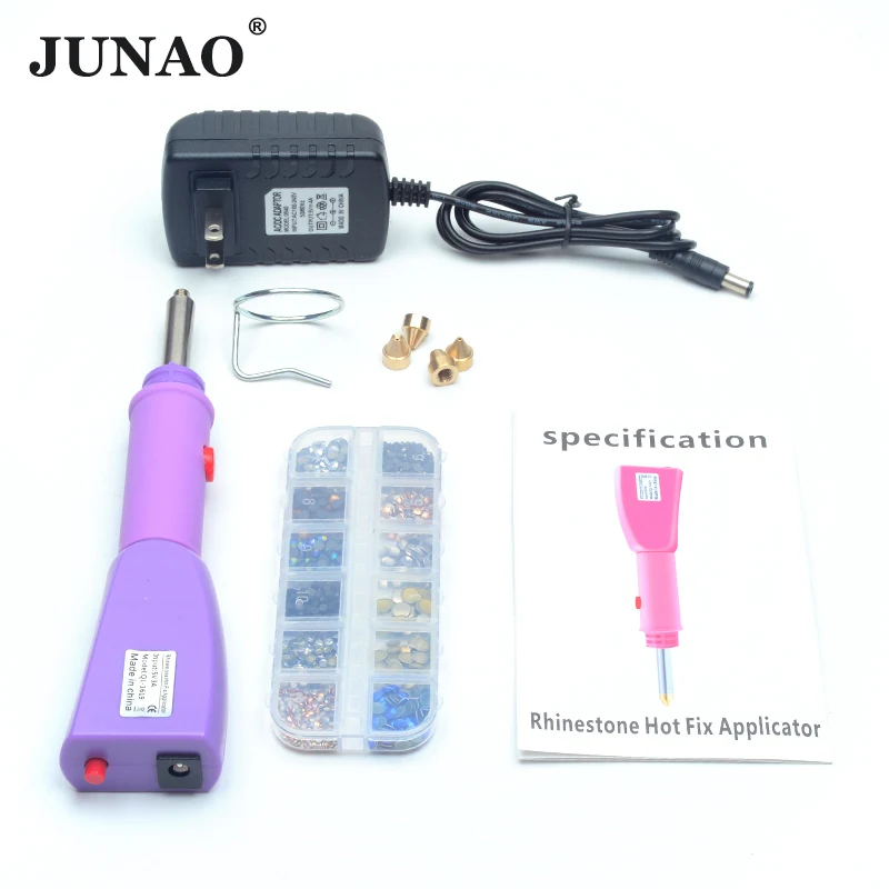 

JUNAO 1pcs Fast Heated Hotfix Rhinestone Applicator Iron-on Wand Heat-fix Tool Gun Mix Size Hot Fix Rhinestones Glass Decoration