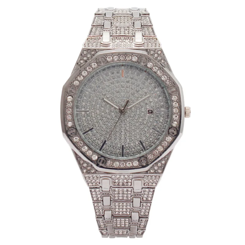 Luxo Diamond Watch para homens e mulheres, Hip Hop, Iced Out, relógios de pulso de quartzo, Data, Top Brand, Moda, Drop Shipping