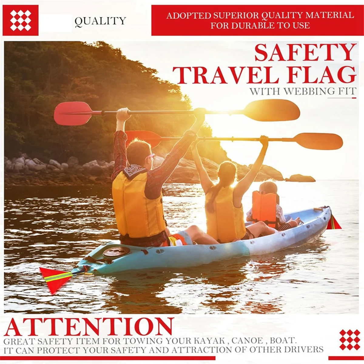A83Z 4 Pcs Safety Red Tow Flag Reflective Warning Kayak Red Flag for Truck Loads Safety Signs Trailer Hauling Warning Kit