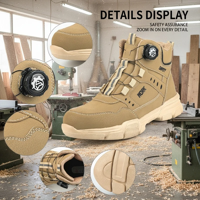Unisex High Top Steel Toe Anti-Puncture Safety Shoes for Construction, Factory ， Outdoor Work，Adjustable clasp，Transportation