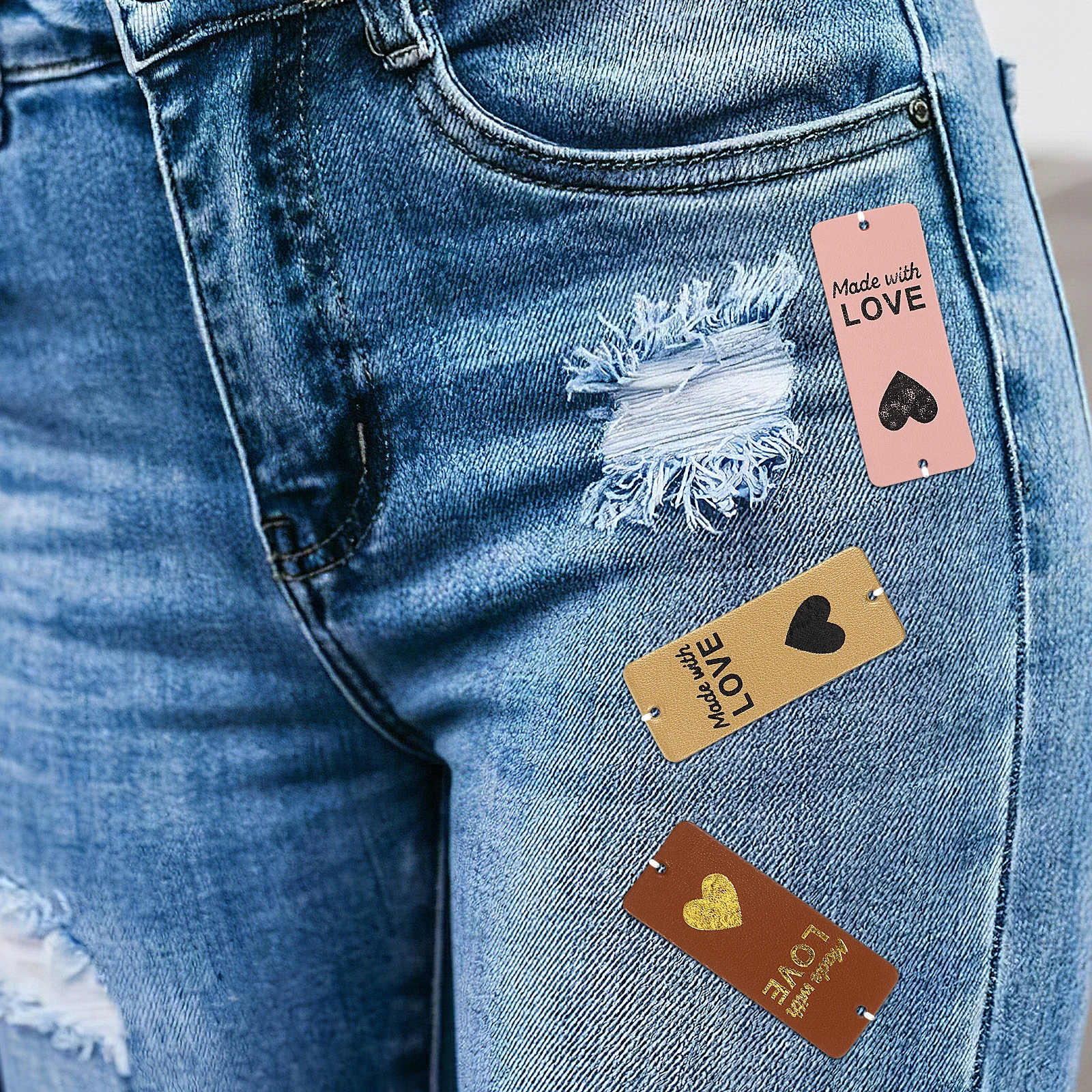

100pcs Labels for Jeans Made with Love Handmade Beanie Tags Crochet Pu Yellow 30 Black 20 Chocolate 15 White 15