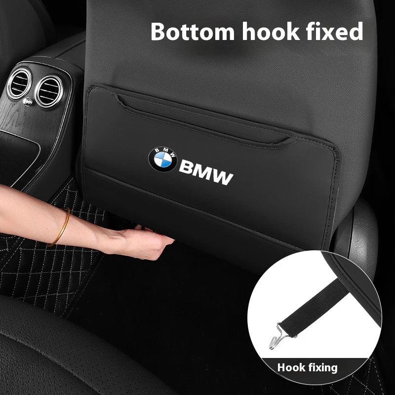 Bantalan kursi belakang mobil pelindung antitendangan tas penyimpanan Organizer kursi belakang untuk BMW E36 E39 E46 E60 E70 E90 F10 F20 F30 F15 X1 X3 X5