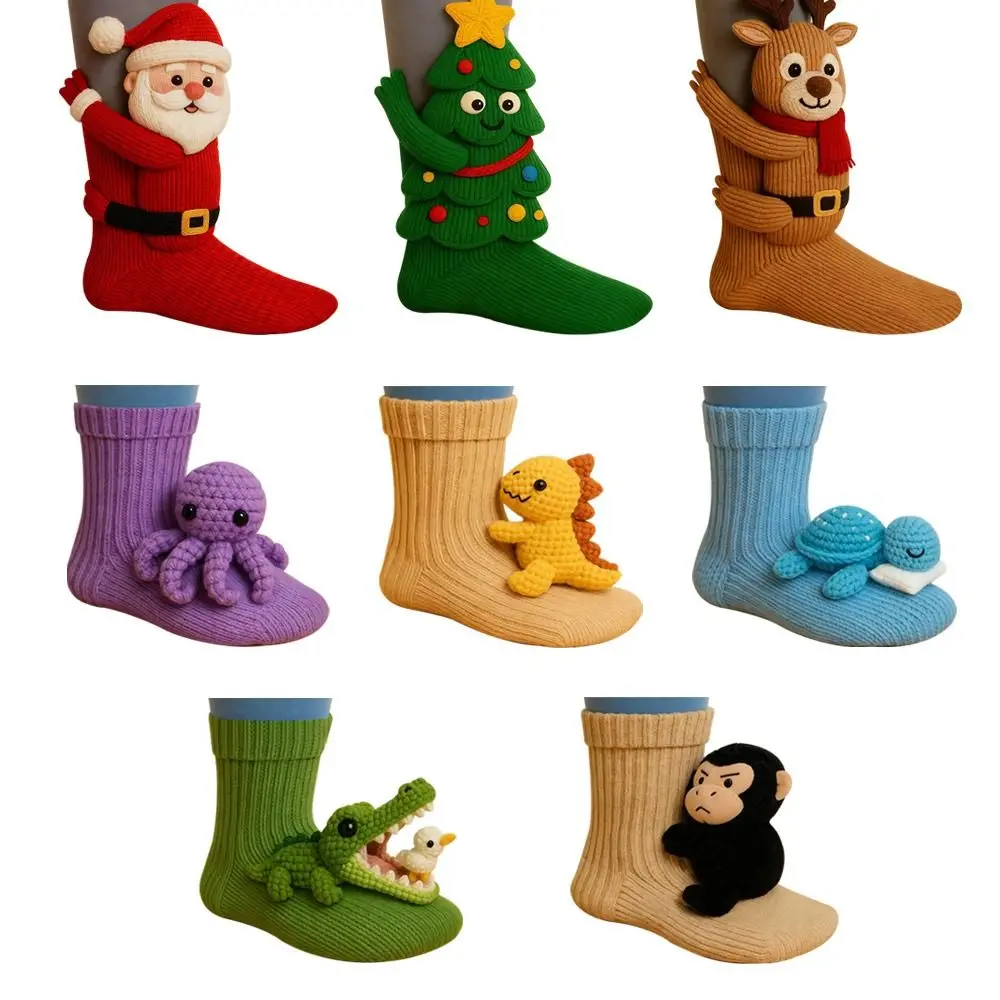 

Creativity 3D Knit Animal Socks Hand Crocheted Double Layer Funny Socks Anti-Sweat Warm Novelty Floor Socks for Men & Women