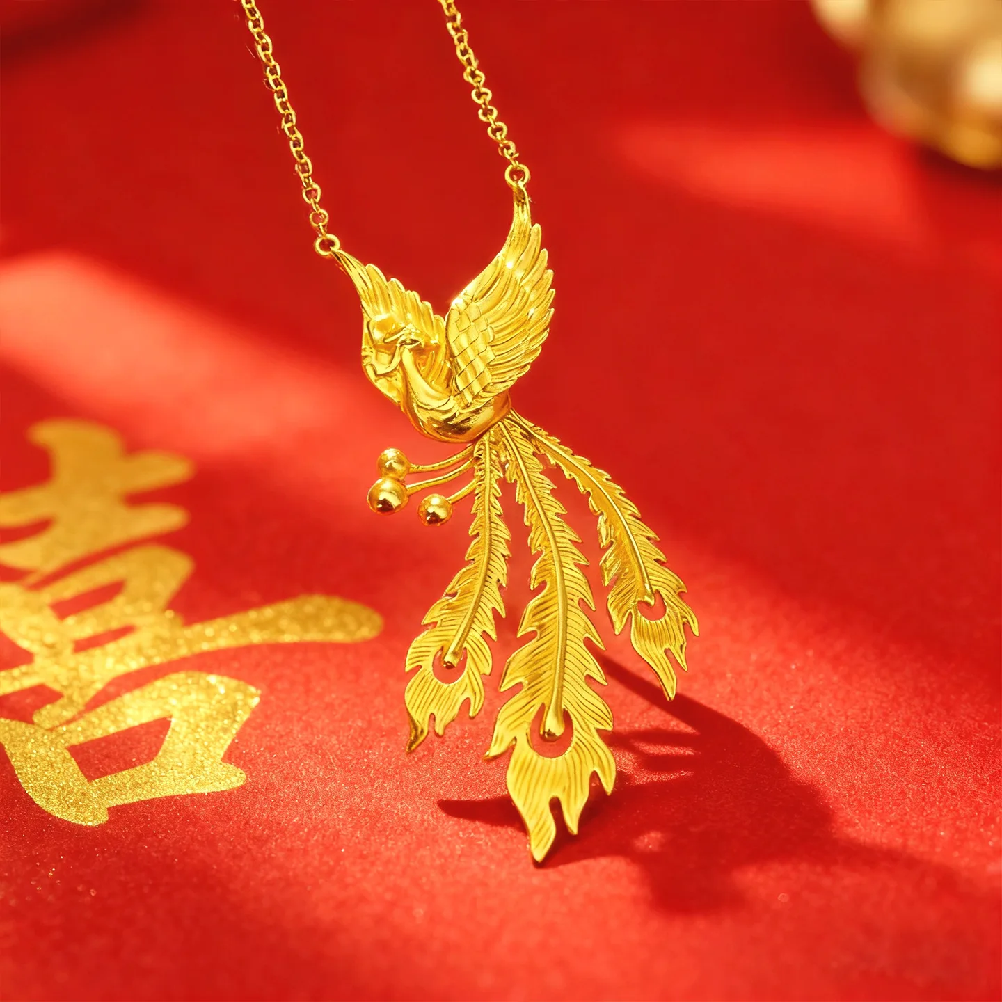 9999 Gold Wedding Necklace - National Trend - Phoenix Dancing in the Sky Pendant - Engagement and Wedding Jewelry