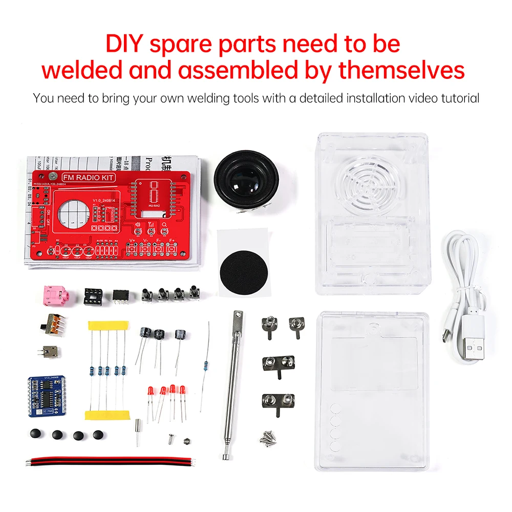 RDA5807 87-108MHZ FM Radio DIY Kit Welding Practice Parts Simple/with Digital Display Micro USB