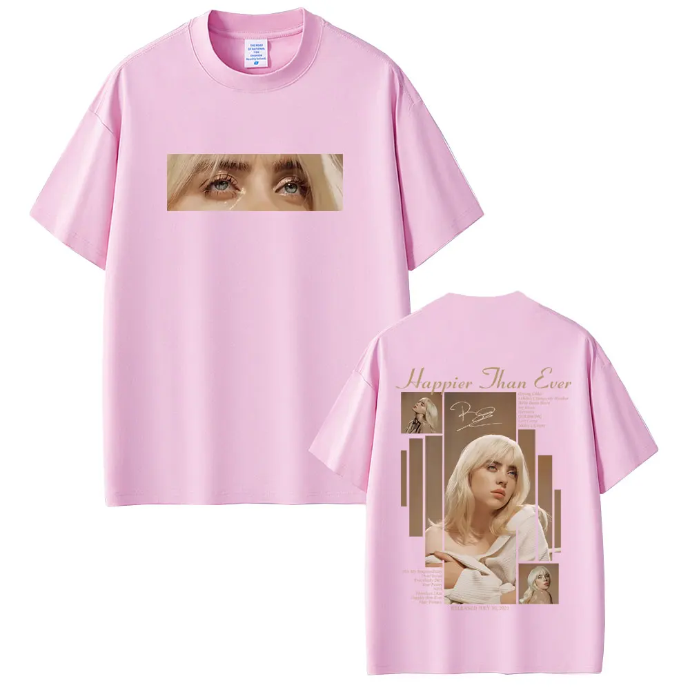 Happier Than Ever 2025 T-shirt Men Women Fashion Pop Music Short Sleeve T Shirts Unisex Hip Hop Oversized T-shirts Streetwear