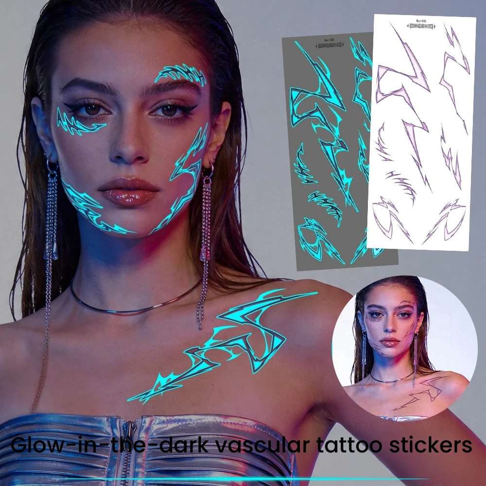Crack Mark Temporary Tattoo Stickers Glow In The Dark Waterproof Body Art Stickers Blood Vascular Stripe