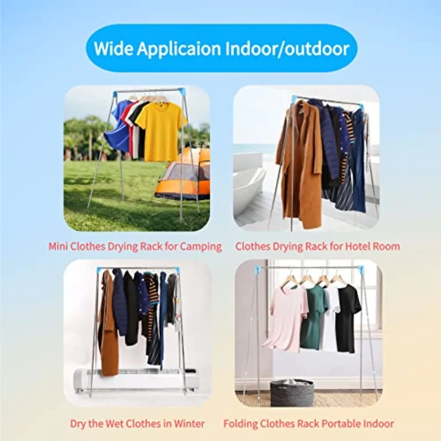 Portable Travel Garment Rack, Compact Stainless Steel Foldable Drying Rack Mini Retractable Clothes Rack for Laundry, Travel, C