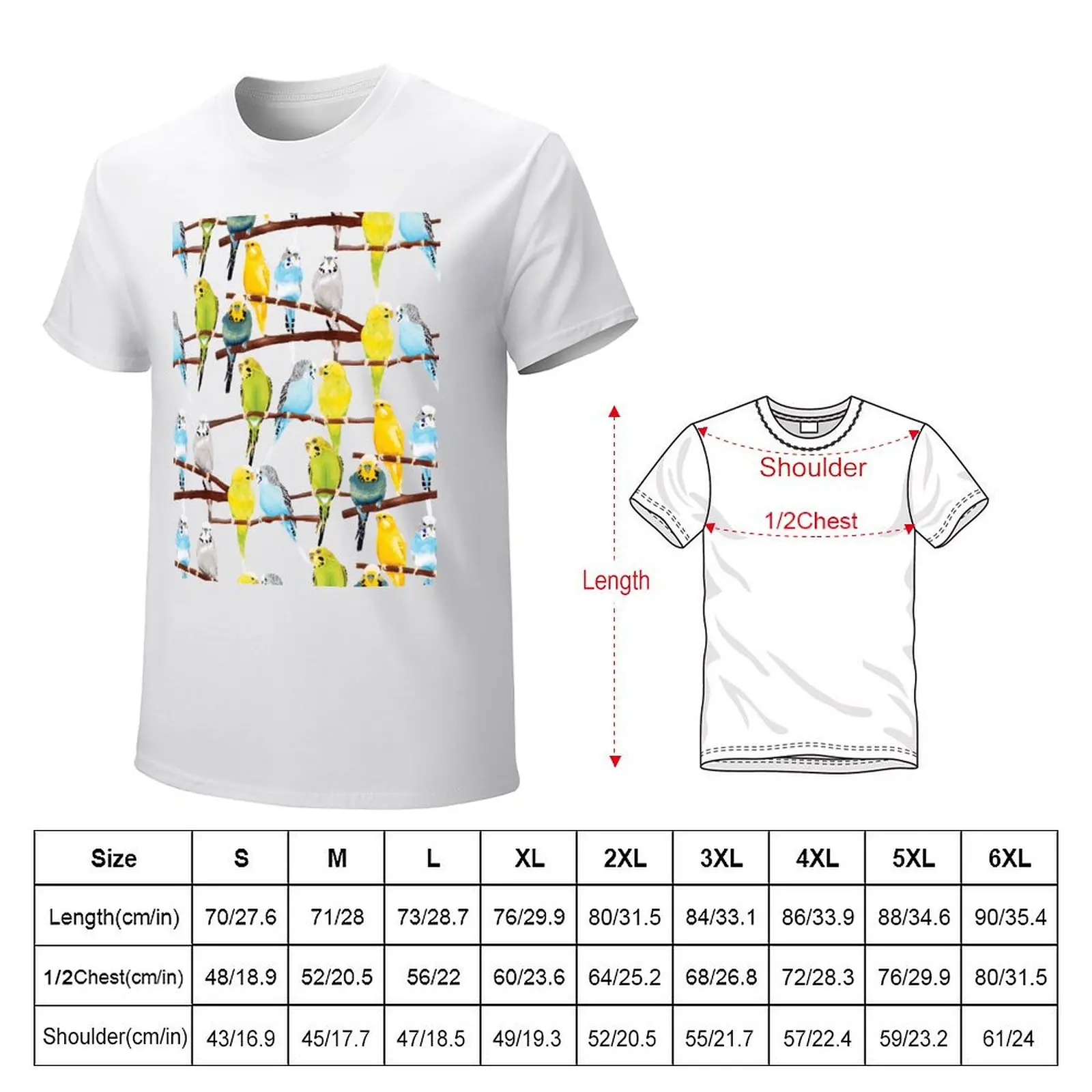 Budgie pattern watercolour T-Shirt customs design your own blacks anime clothes oversized t shirt men