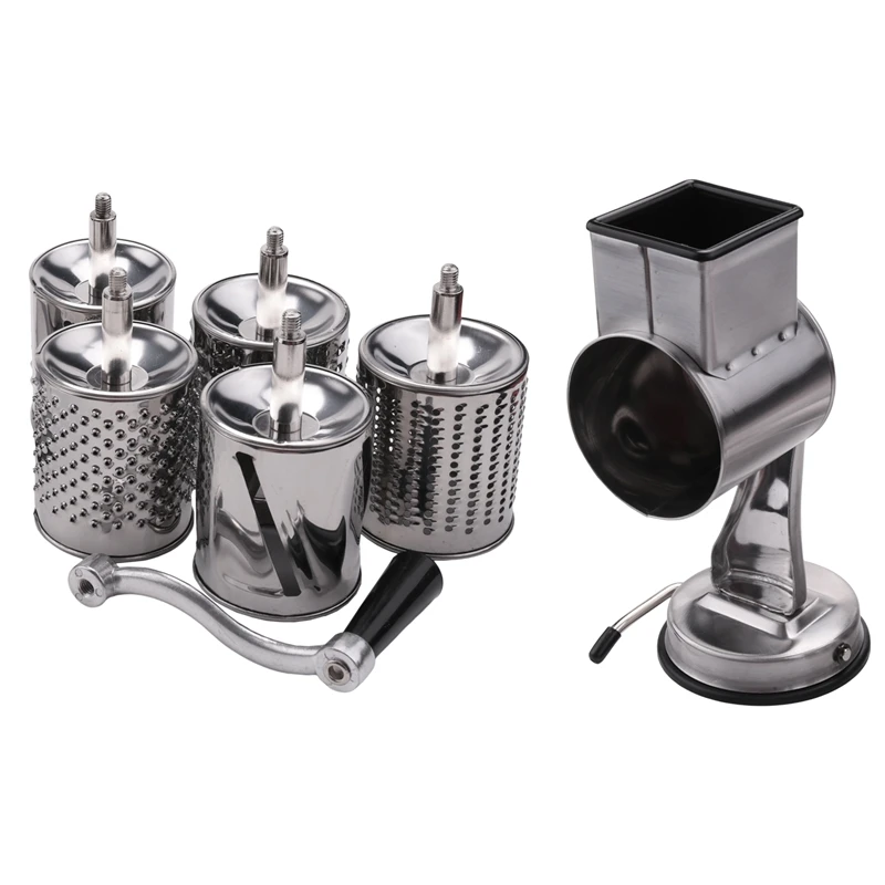 

Stainless Steel Cheese Grater, Rotary Chopper, Vegetable Shredder Salad Slicer Multi-Use Hand Grater Grinder 5 Blades