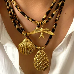 Loe | New Fashion Leopard Polyester Pendant Necklace for Women Stainless Steel Bird Flower Hip Hop Jewelry