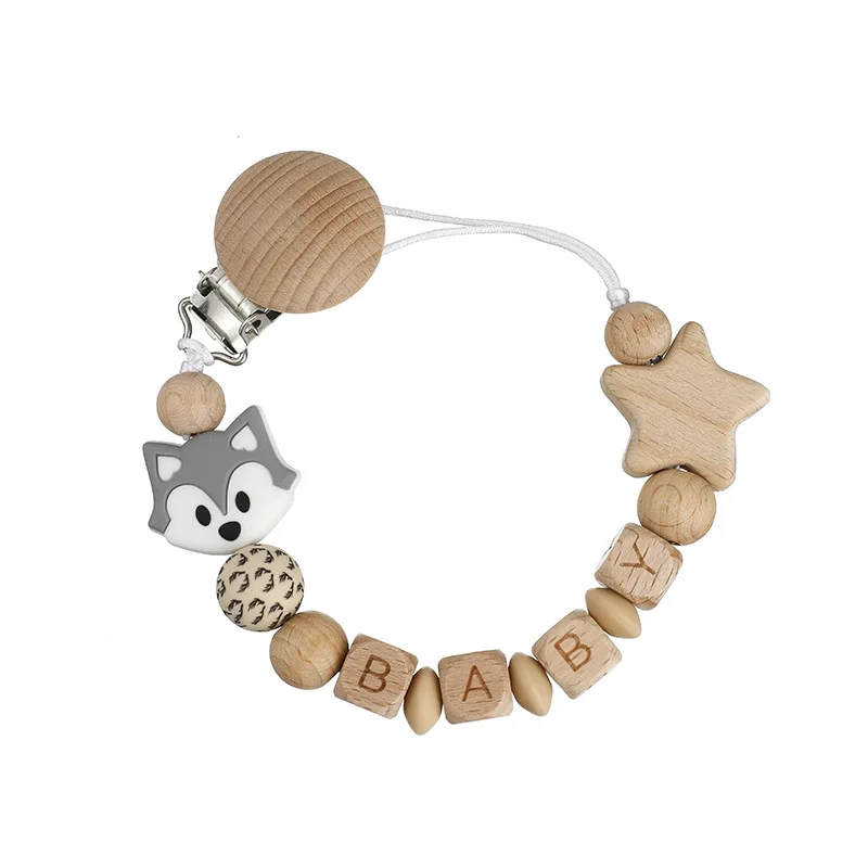 

Baby Personalized Name Pacifier Clips Wooden Dummy Nipple Holder Chains Silicone Care Bear Koala Animal Newborn Teething Toys