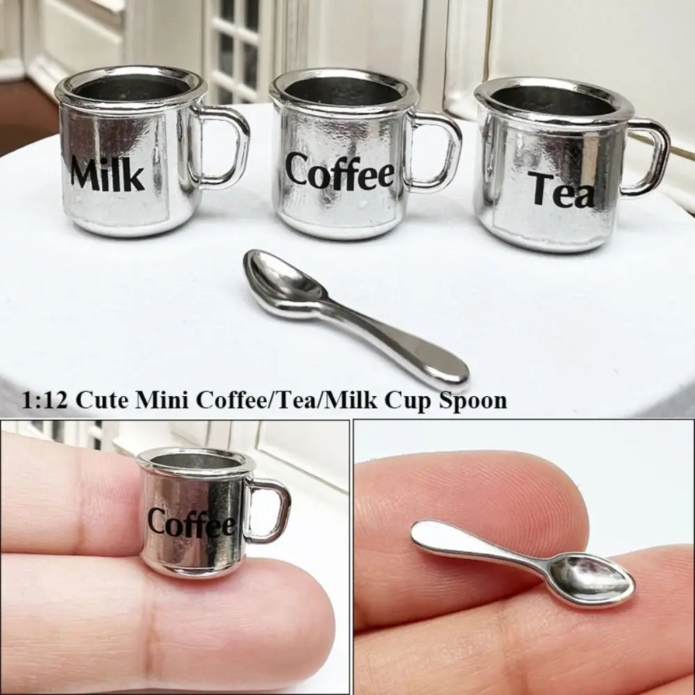 Cute Coffee/Tea/Milk Cup Mini 4 Styles Miniature Dollhouse Cup with Spoon 1:12 Dollhouse Decoration/for BJD Blyth Doll