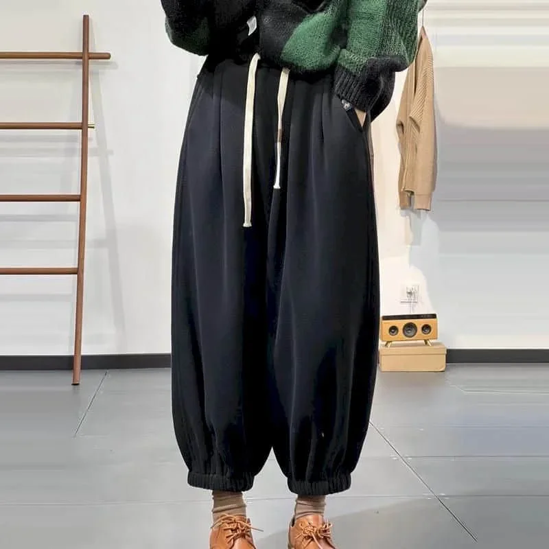 

Pop Plush Pants Women Sporty Solid Sweatpants Korean Style Casual Drawstring Elastic Waisted Streetwear Clothing Harem Pants Wom