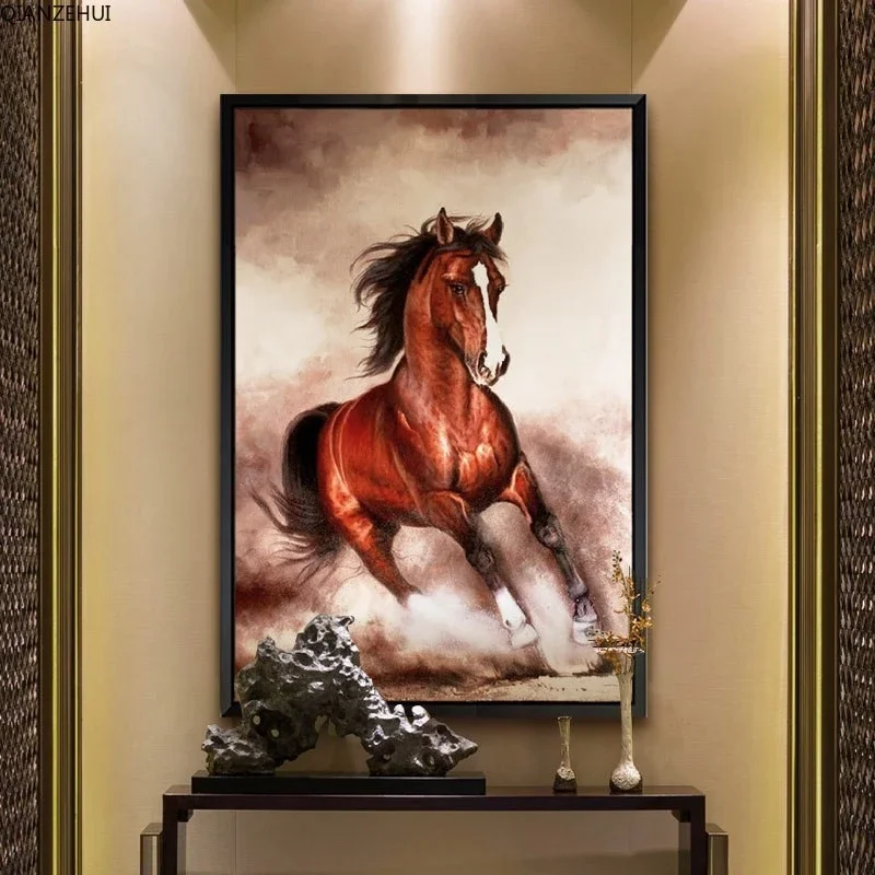 DIY full Diamond Embroidery,Round Diamond 5D European horse to success Living room decoration rhinestone beads Diamond painting