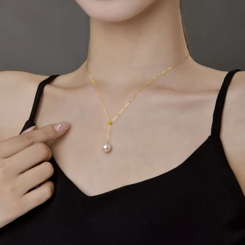 

NYMPH Real 18k Gold Pendant Necklace Fine Jewelry Natural Freshwater Pearl Choker Party Gift For Women Luxury Adjustable D636