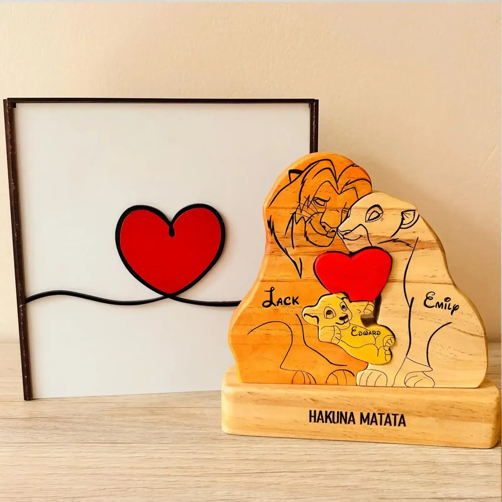 Art Wooden Family Puzzle Personalized Name Puzzle Wooden Lion Puzzle Home Decor Warm Gift for Kid Mother Christmas Decorations