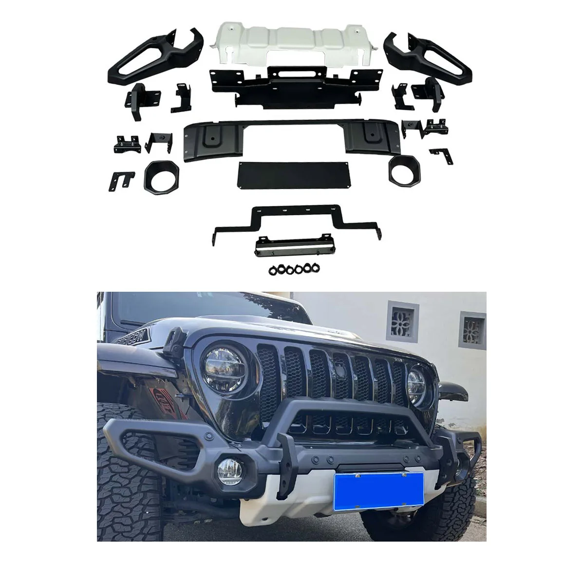 

Spedking 2018 Black Powder-Coated Car Offroad 4x4 Auto Accessories RR Front Bumper for Jeep Wrangler JL