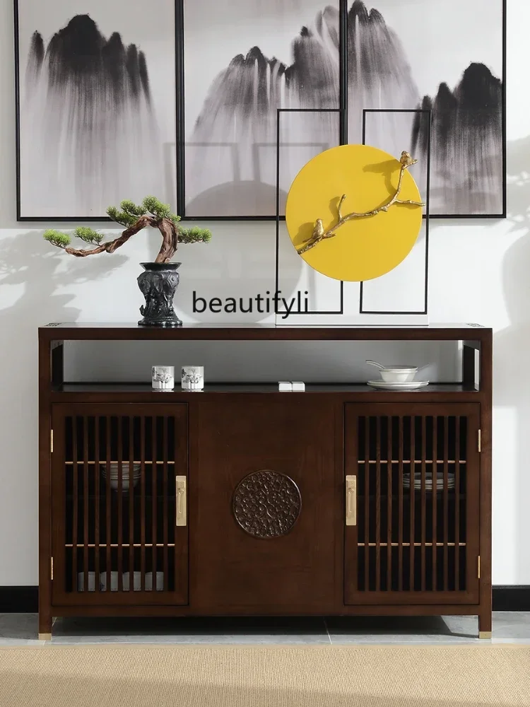 

V Solid Wood Sideboard New Chinese Style Locker Ash Wood Dining Room Wall-Mounted Storage Cabinet